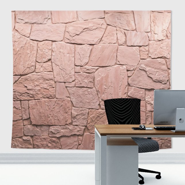Tapete De Parede Pedras Rústicas de Ardósia Iluminação de Parede Fu (Pink slates stone wall tapestry decor with stone  texture for zoom meetings backdrop or home decor)