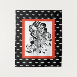 TAPETE DE PAREDE PEIXE JAPONÊS COM PADRÃO DE NUVEM