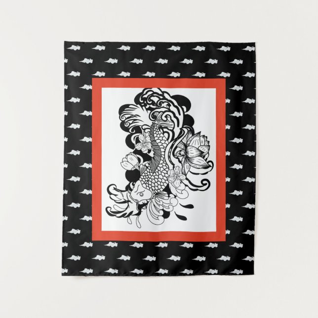 TAPETE DE PAREDE PEIXE JAPONÊS COM PADRÃO DE NUVEM (Frente)