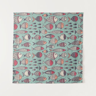 Tapete De Parede Peixes engraçados: padrão sem costura desenhado à 