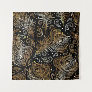 Tapete De Parede Penas Peacock: Desenho Artístico À Mão Livre.