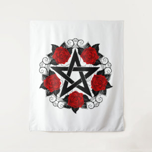 Tapete De Parede Pentagrama com Rosas vermelhas