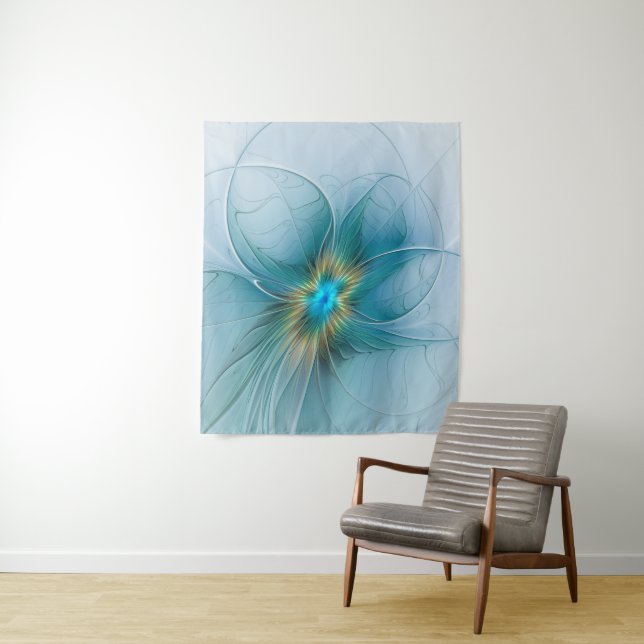 Tapete De Parede Pequena Bela Moderna Flor de Arte Fractal Azul Dou (In Situ)