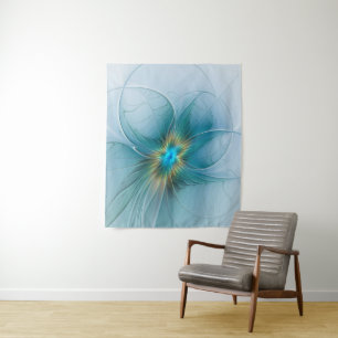 Tapete De Parede Pequena Beleza Arte Fractal Flor Azul Moderno Dour