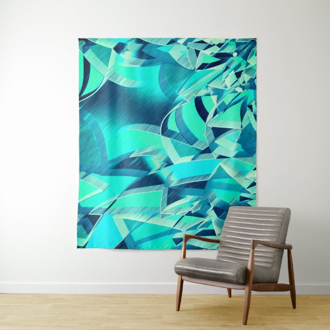 Tapete De Parede Percursos cianos com garoa sobre fundo aquamarino (In Situ)