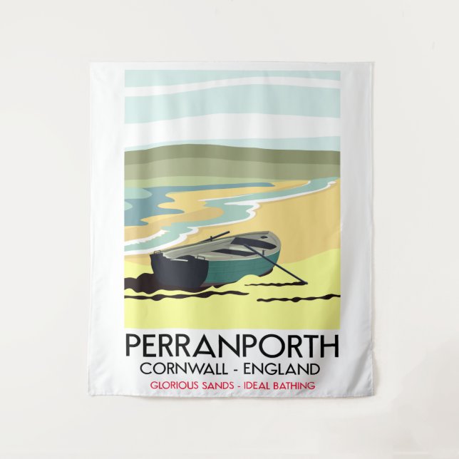 Tapete De Parede Perranporth Cornwall Cartaz de viagem à beira-mar. (Frente)