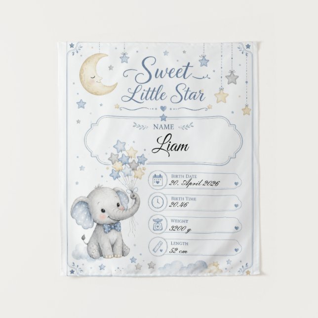 Tapete De Parede Personalisierbare Baby Geburtstafel mit Elefant  (Frente)