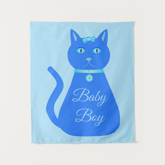 Tapete De Parede Personalizado de Gato de Bebê Azul-Cinto (Frente)