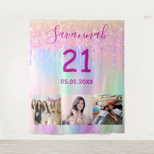Tapete De Parede personalizado foto aniversário 21 anos rosa dourad
