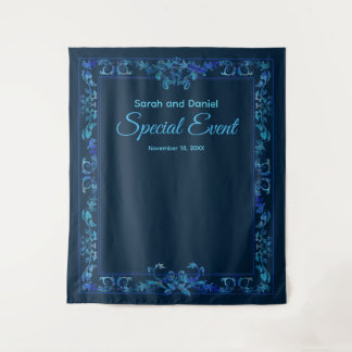 Tapete De Parede Personalizar com Nome Evento Especial Barroco Azul