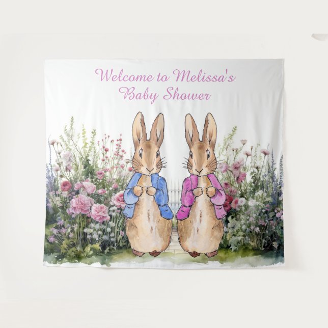 Tapete De Parede Personalize Peter e Flopsy Baby shower EXTRA LGE (Frente (Horizontal))