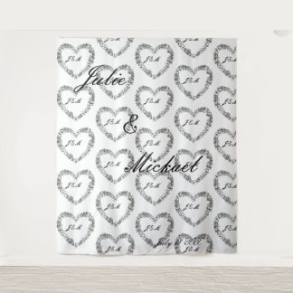 Tapete De Parede Personalize Wedding Backdrop Black and White Heart
