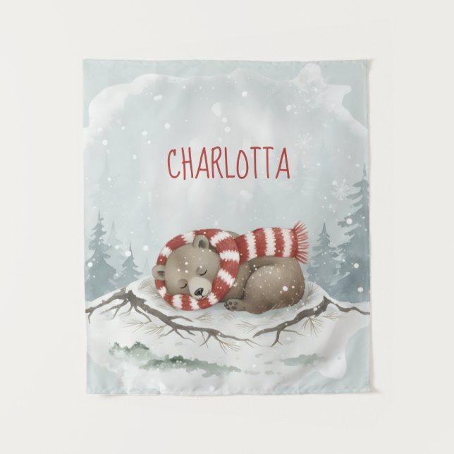 Tapete De Parede Personalized Baby Wall Art, Sleeping Bear Nursery  (Frente)