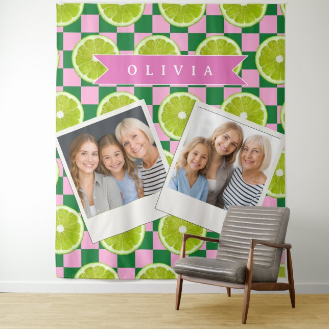Tapete De Parede Personalized Lime Gingham Citrus Custom Name (In Situ)