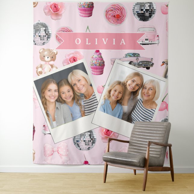 Tapete De Parede Personalized Pink Coquette Retro Cute Teddy Bear  (In Situ)