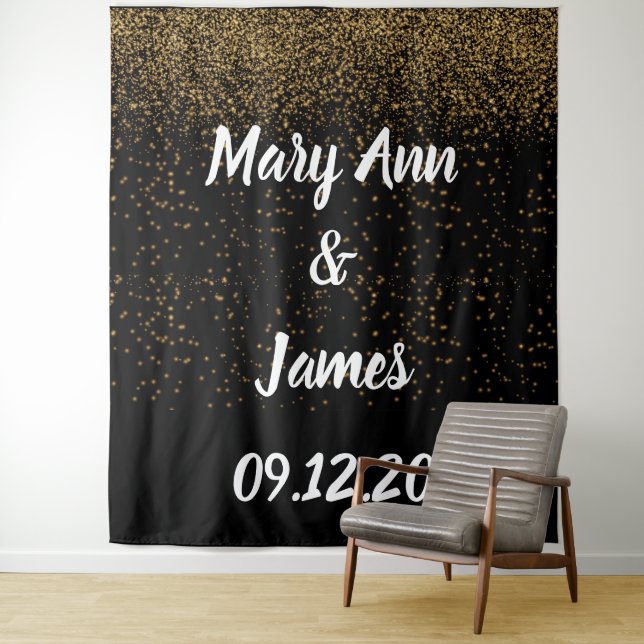 Tapete De Parede Personalized Wedding Backdrop Pink Gold Lights (In Situ)