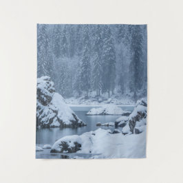 Tapete De Parede Pesada neve cai lago Fusine, Itália