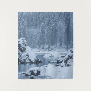 Tapete De Parede Pesada neve cai lago Fusine, Itália