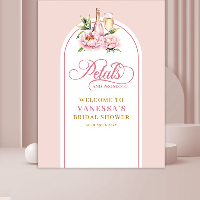 Tapete De Parede Pétalas de blush chique e faixa para festa de noiv (Chic blush petals and prosecco bridal party banner)
