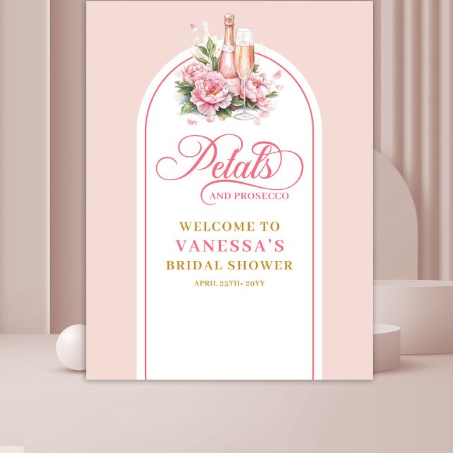 Tapete De Parede Pétalas sofisticadas e faixa de evento em blush do (Classy petals and prosecco blush gold event banner)