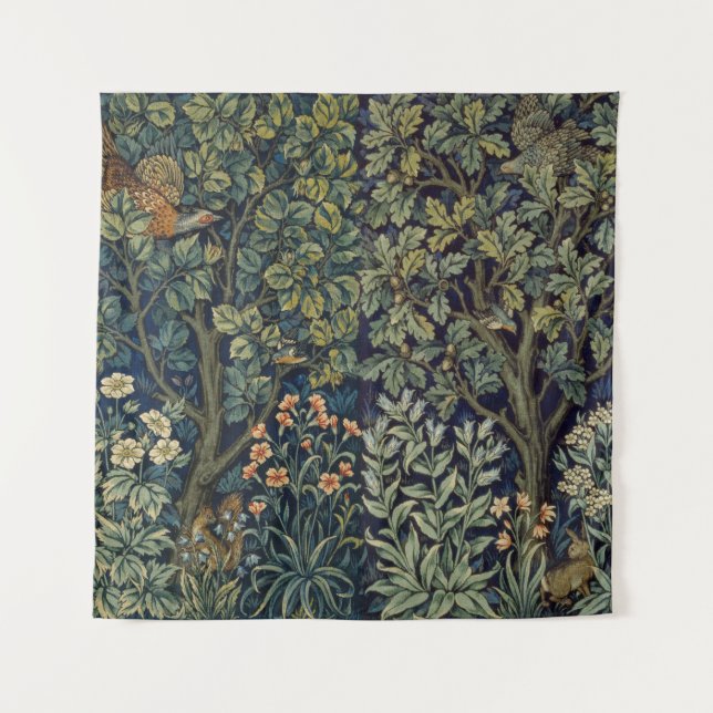 Tapete De Parede Pheasant Pássaro Árvore Floresta William Morris (Frente)
