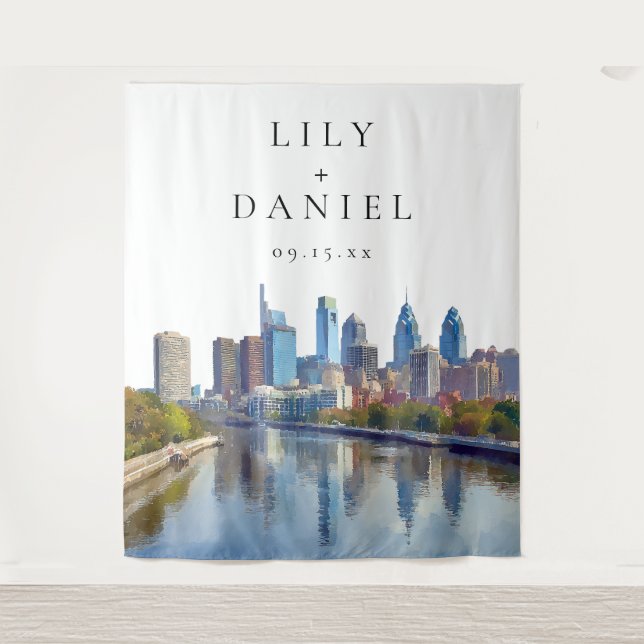 Tapete De Parede Philadelphia Skyline Wedding Photo Backdrop (Frente)