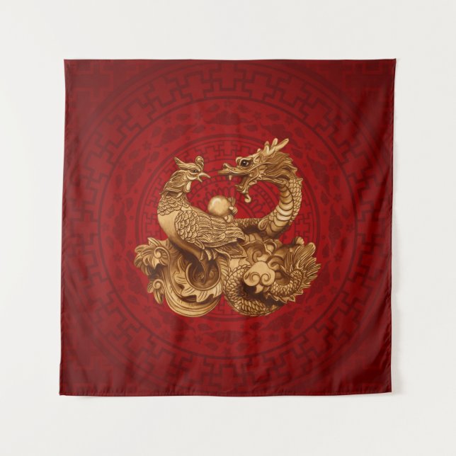 Tapete De Parede Phoenix e Dragon - em vermelho (Frente)