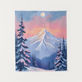 Tapete De Parede Picos de Inverno Sussurrantes Montanha Rosa Pastel