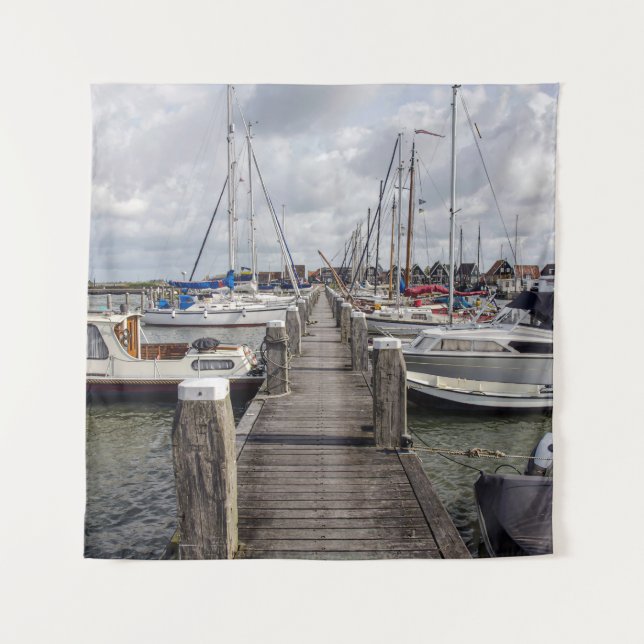 Tapete De Parede Pier com barcos e iates em Marken Países Baixos (Frente)