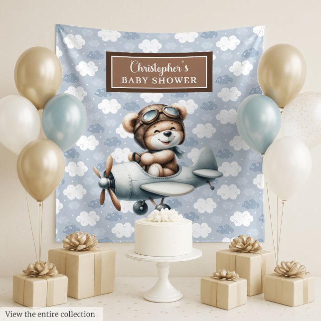 Tapete De Parede Piloto de Urso de Teddy Chic Celebração de Castanh (Chic Teddy Bear Pilot Blue Brown Celebration Tapestry)