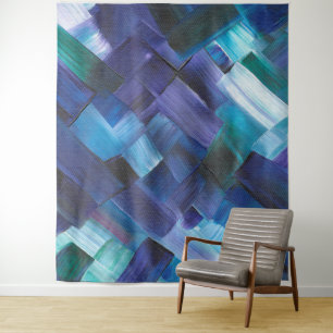 Tapete De Parede Pinceladas Abstratas em Azul, Turquesa e Roxo