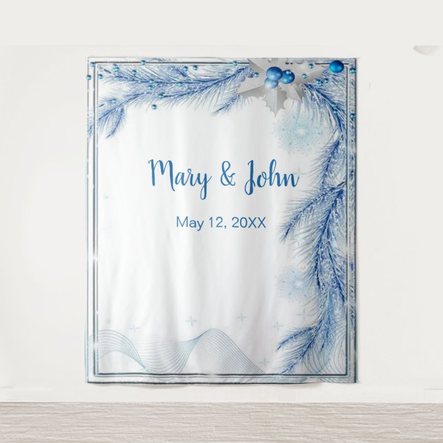 Tapete De Parede Pine Azul de inverno Foto de Casamento de Natal (Frente)