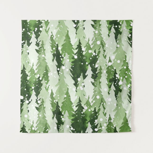 Tapete De Parede Pine Trees Snow: Natal Com Aquarela. (Frente)
