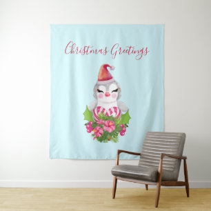 Tapete De Parede Pinguim de Natal bonito em Papai Noel