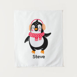 Tapete De Parede Pinguim Jolly Natal em Scarf com Malgas