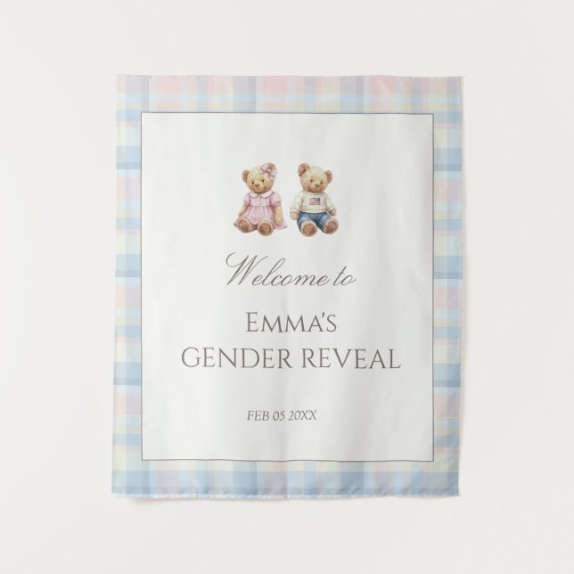 Tapete De Parede Pink Blue Teddy Bear Baby Shower (Frente)