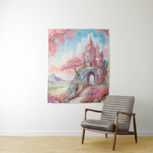 Tapete De Parede Pink Blue Watercolor Fantasy Castle Wall Art