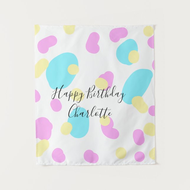 Tapete De Parede Pink blue yellowhappy birthday kids shapes abstrac (Frente)