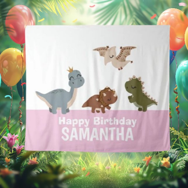 Tapete De Parede Pink Boho Dinossauro (Transform your space with our enchanting Pink Boho Dinosaur backdrop! )