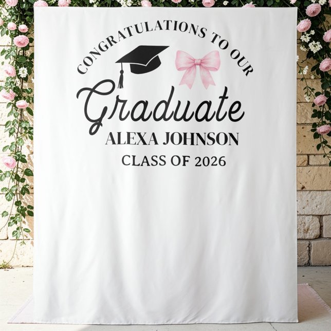 Tapete De Parede Pink Bow Class Of 2026 Graduation Backdrop (Criador carregado)