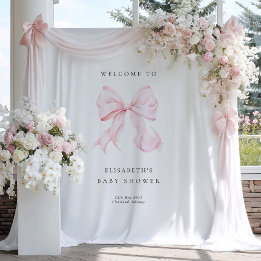 Tapete De Parede Pink Bow Coquette Baby Shower Backdrop