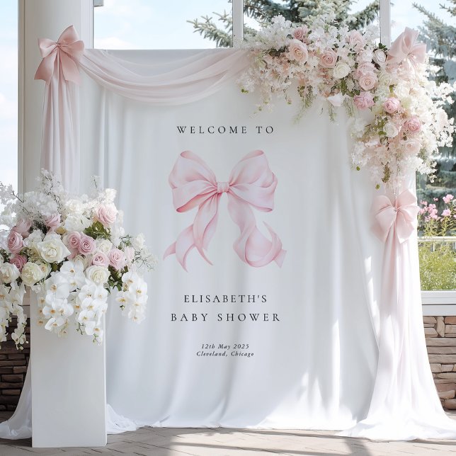 Tapete De Parede Pink Bow Coquette Baby Shower Backdrop (Criador carregado)