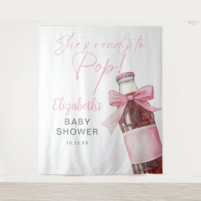 Tapete De Parede Pink Bow Soda Bottle Baby Shower Photo Backdrop (Frente)