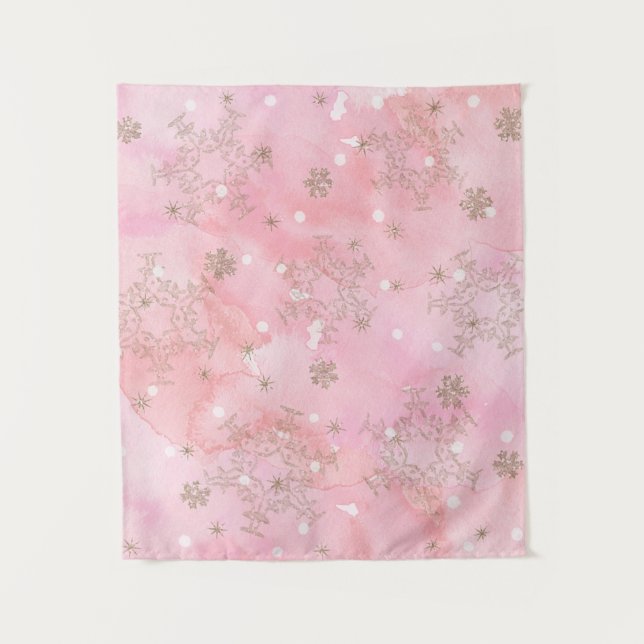 Tapete De Parede Pink Christmas Snowflakes Boho Patterno (Frente)