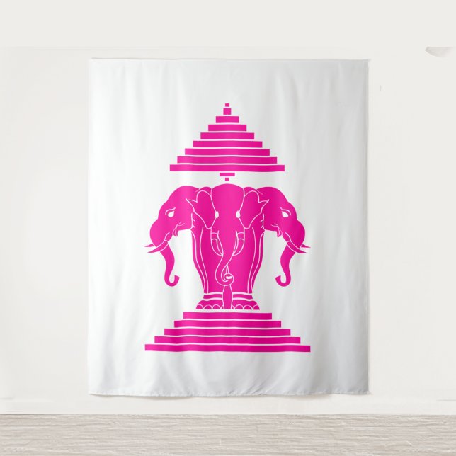 Tapete De Parede Pink Erawan Three Headed Elephant Lao / Laos Flag (Frente)