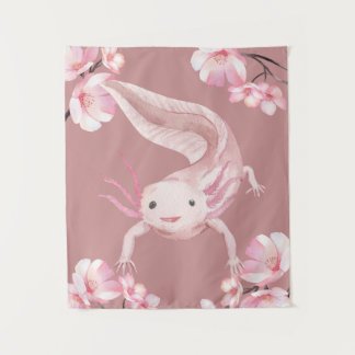 Tapete De Parede Pink Floral Axolotl Tapestry