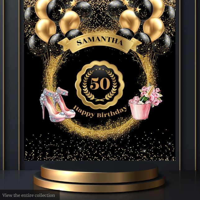 Tapete De Parede Pink High Heels Glitter Dourado 50º Aniversário (Pink High Heels Gold Glitter 50th Birthday Tapestry )