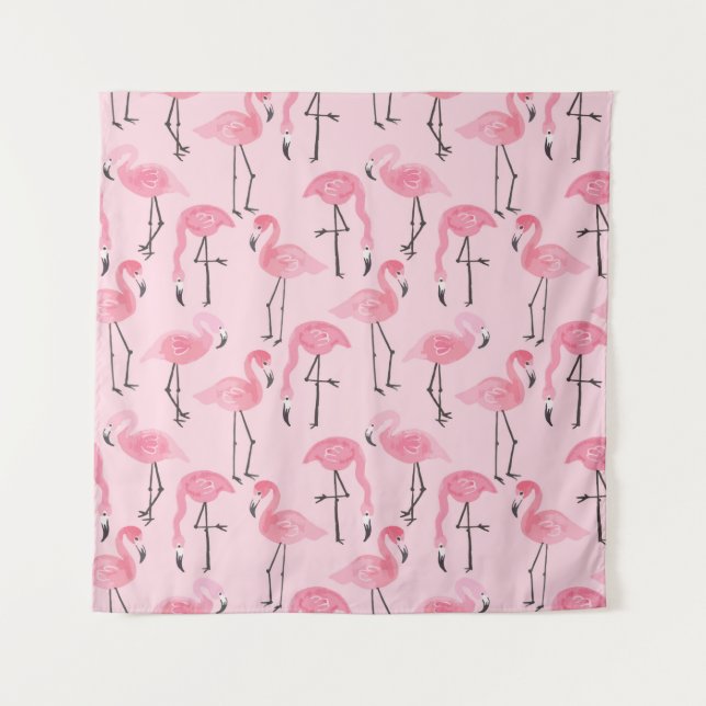 Tapete De Parede Pink ink flamingo set, tropical summer pattern vin (Frente)