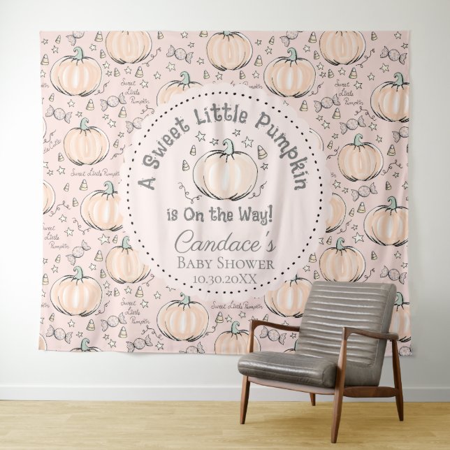 Tapete De Parede Pink Little Pumpkin Autumn Backdrop (In Situ (Horizontal))
