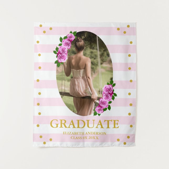 Tapete De Parede Pink Roses Striped Graduation Brunch (Frente)